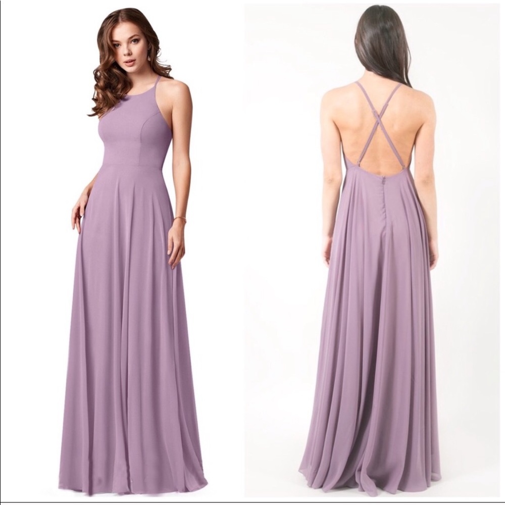 Flowy Maxi Crisscross Open Back Lilac Formal Dress